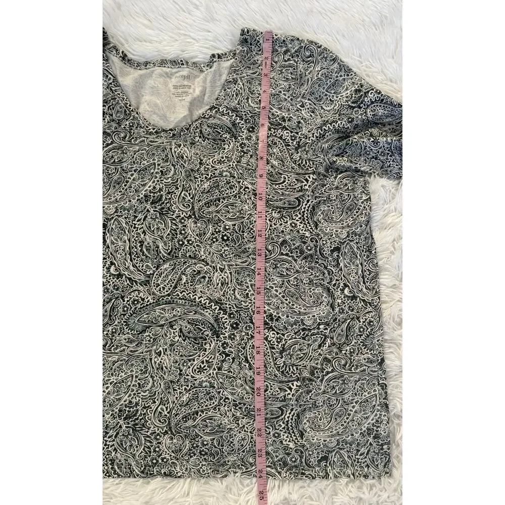 Pure Jill “Printed Soft V Neck Top” Sz. L Petite. Pretty, Exc. Quality, Soft